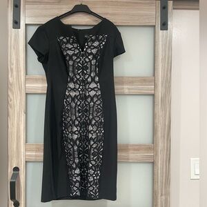 Connected Apparel Black Sheath Midi Dress V-Neck Short Sleeve